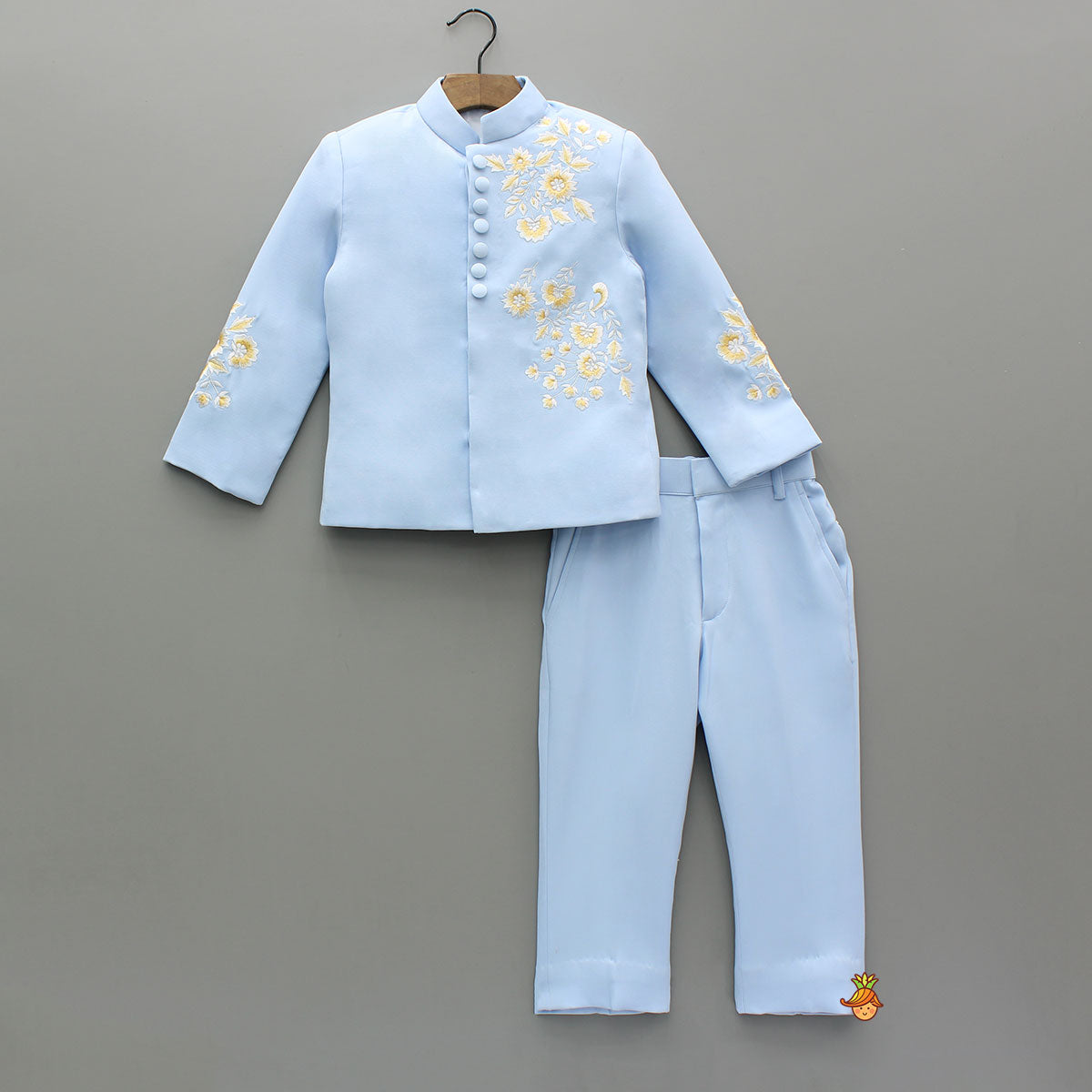 Blue Sherwani With Embroidery And Pant