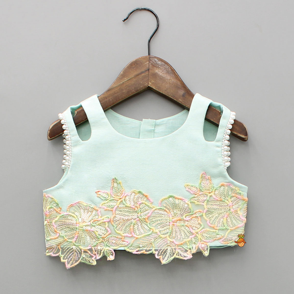 Embroidered Green Top And Pleated Palazzo With Matching Bow Hair Clip