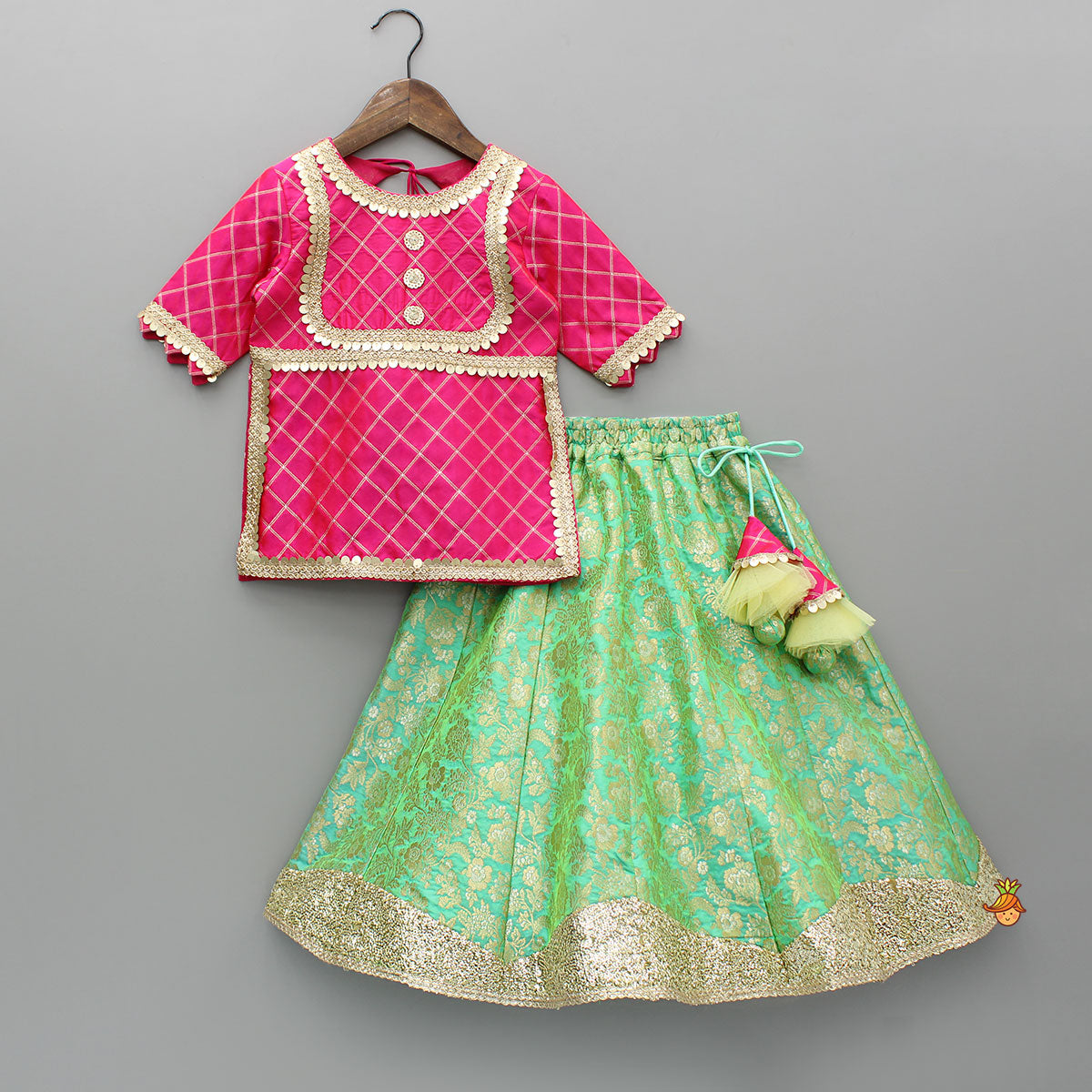 Pink Lace And Sequin Work Kurti With Lehenga And Dupatta