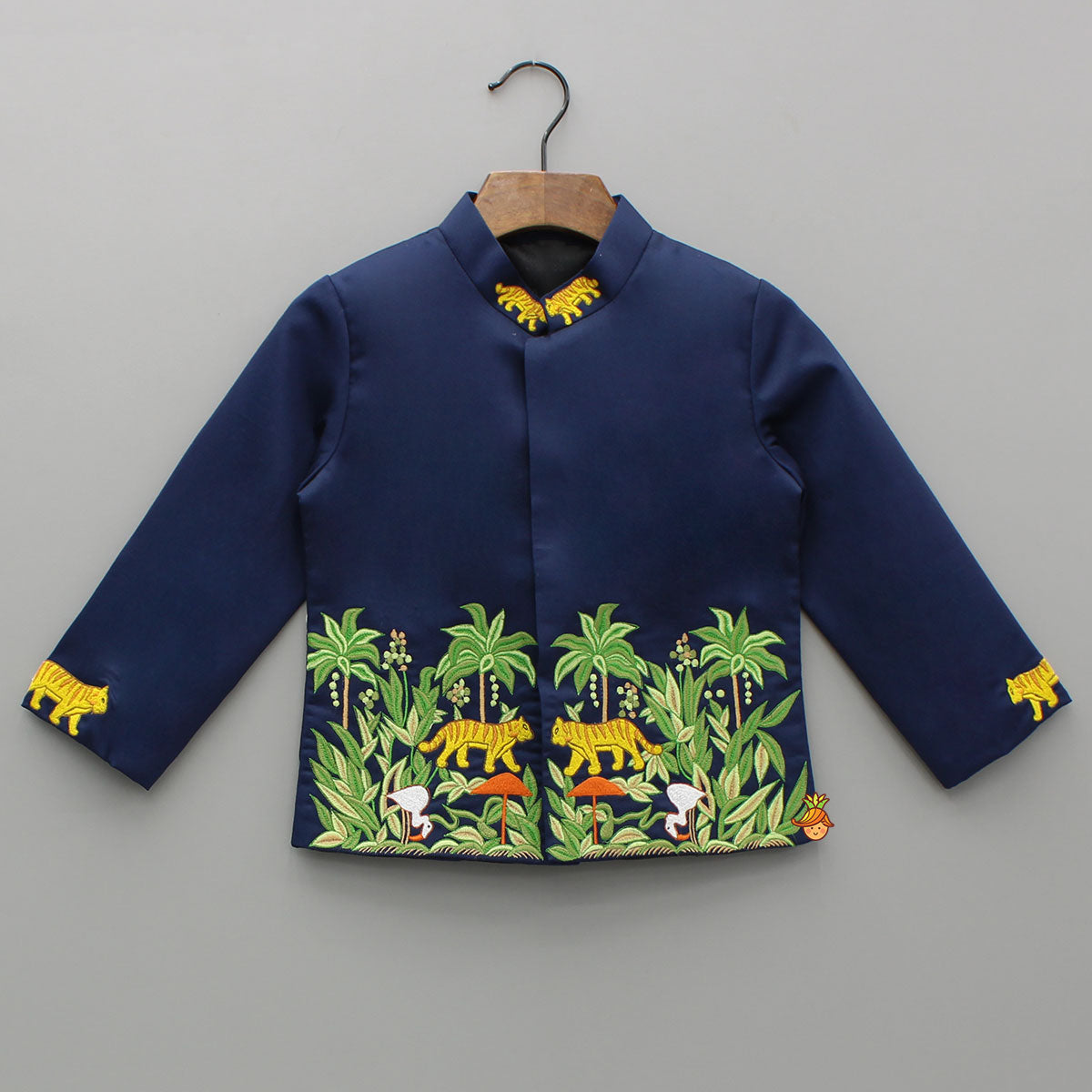 Jungle Theme Embroidered Blue Sherwani With Pant