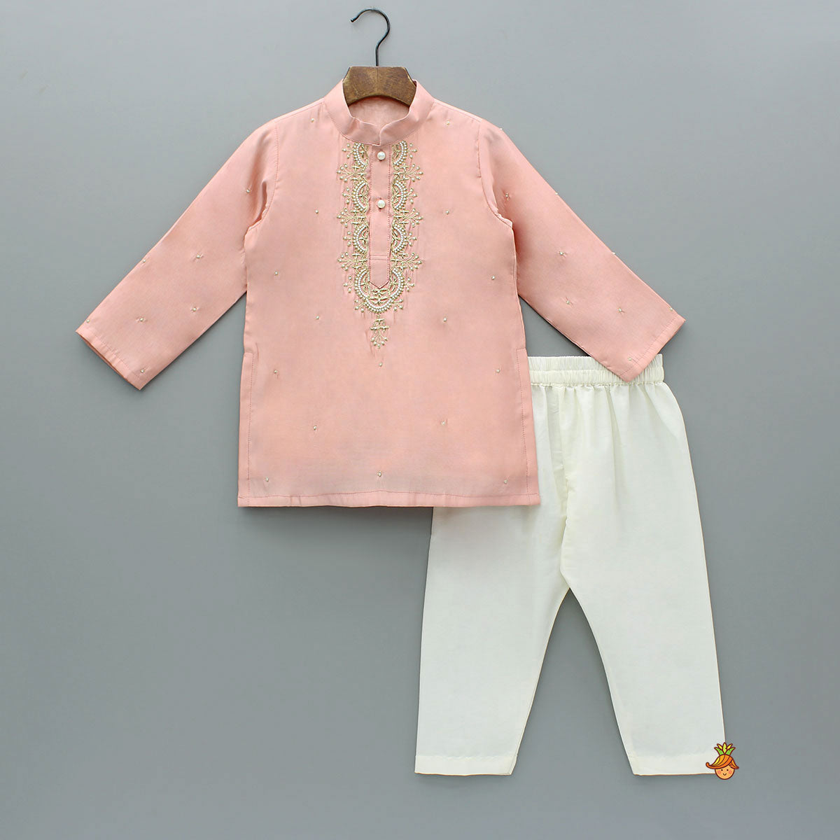 Peach Embroidered Kurta And Pyjama