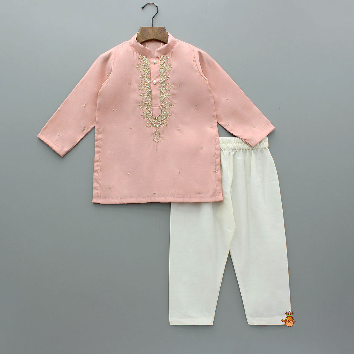 Peach Embroidered Kurta And Pyjama