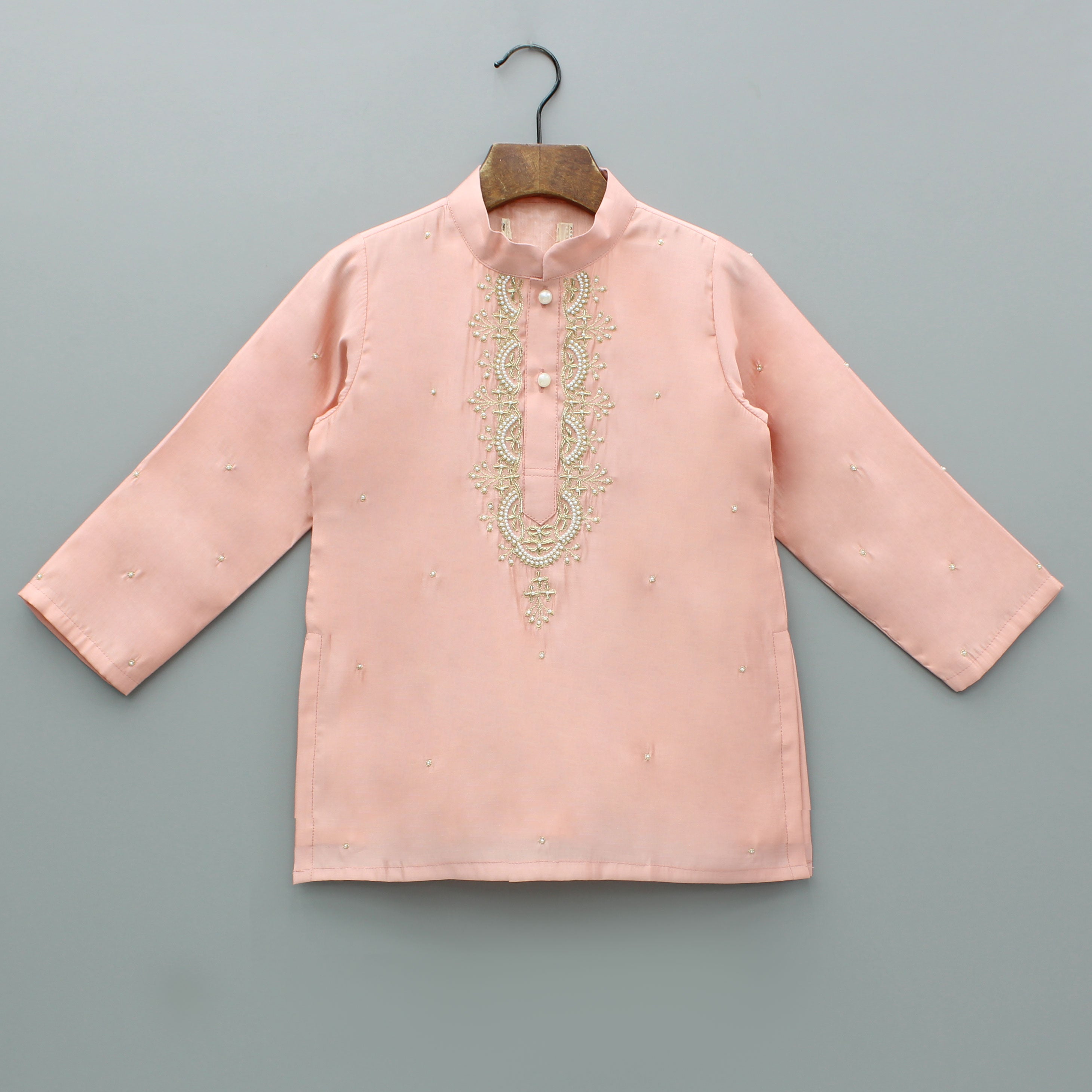 Peach Embroidered Kurta And Pyjama