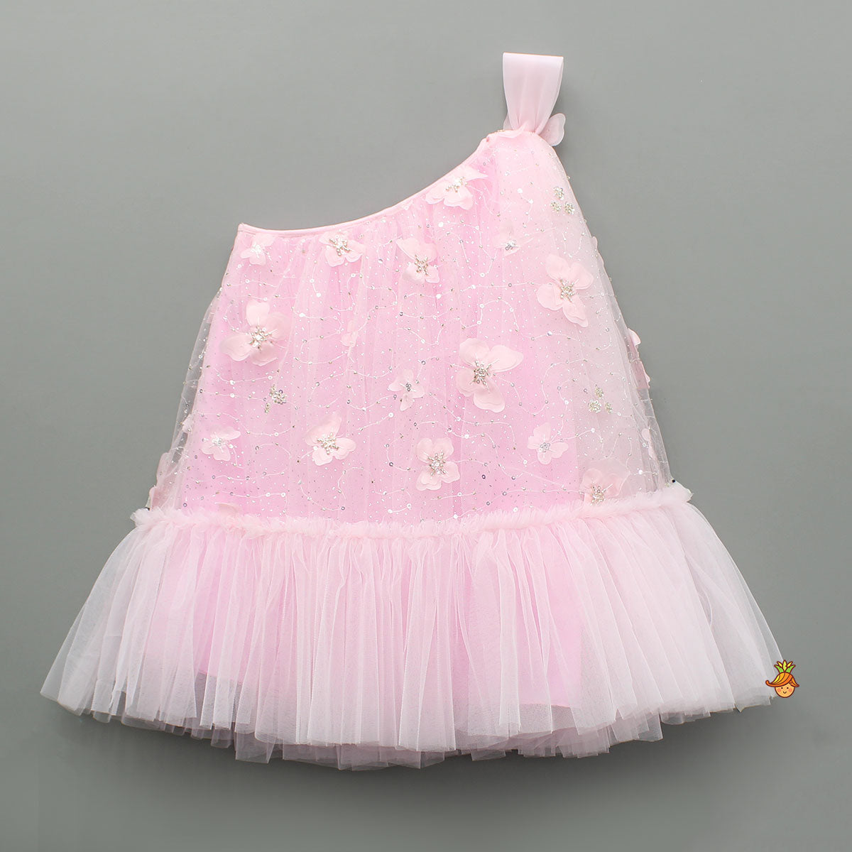 Pink Embroidered And Artificial Butterflies Embellished Dress