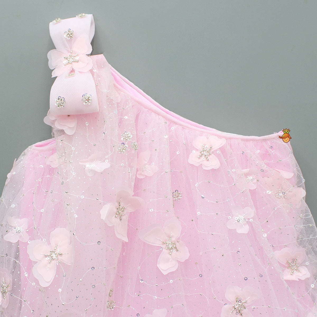 Pink Embroidered And Artificial Butterflies Embellished Dress