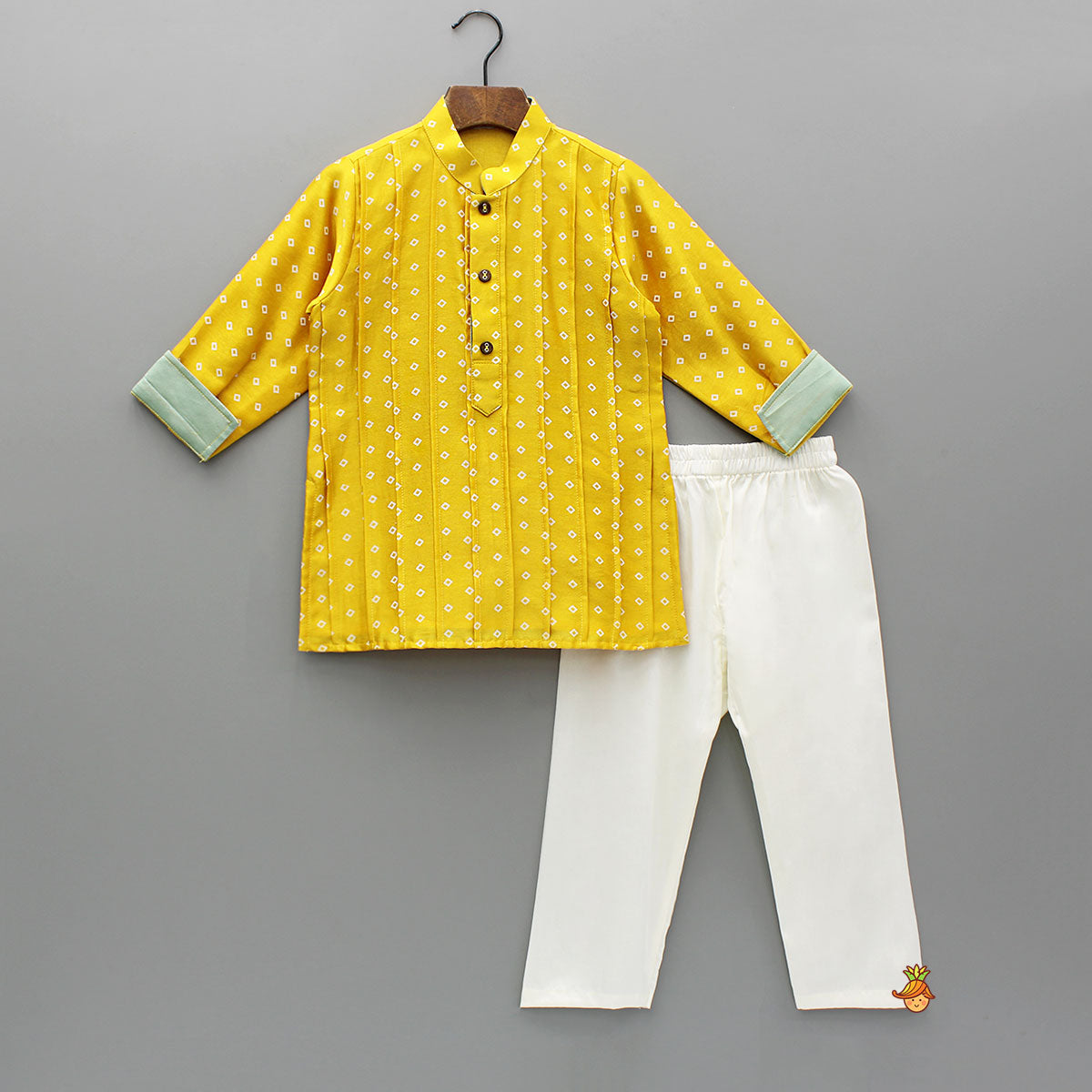 Mustard Pintuck Detailed Chanderi Kurta And Pyjama