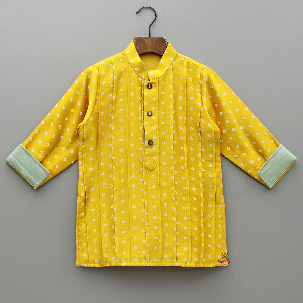 Mustard Pintuck Detailed Chanderi Kurta And Pyjama