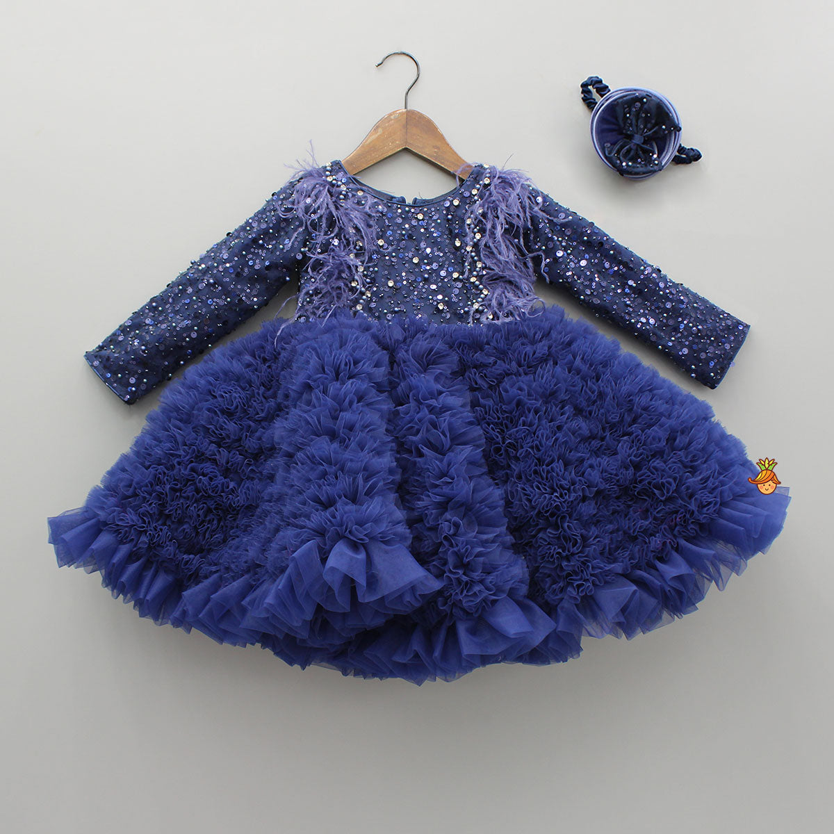 Sequins Embellished Ruffled Dress With Matching Swirled Bowie Headband