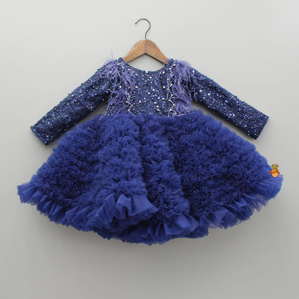 Sequins Embellished Ruffled Dress With Matching Swirled Bowie Headband