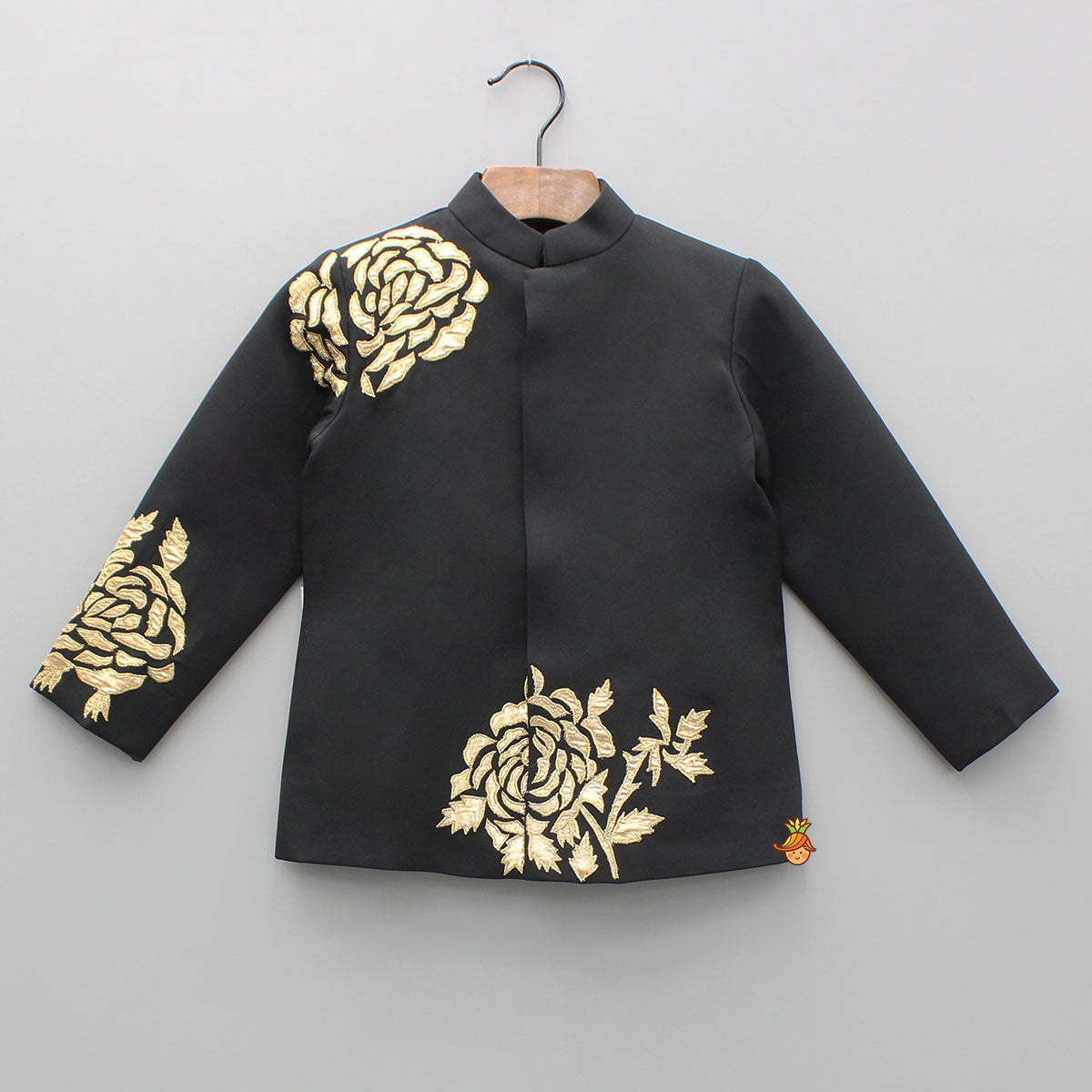 Black Embroidered Applique Work Sherwani And Pant