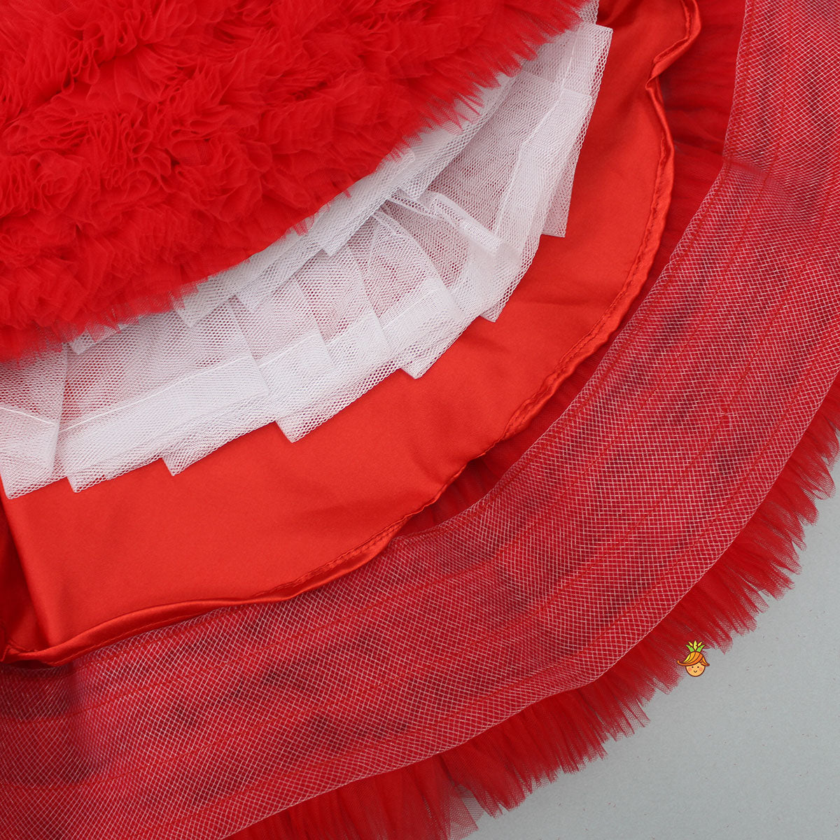 Embroidered Yoke Red Dress With Detachable Trial And Bow With Matching Swirled Bowie Headband