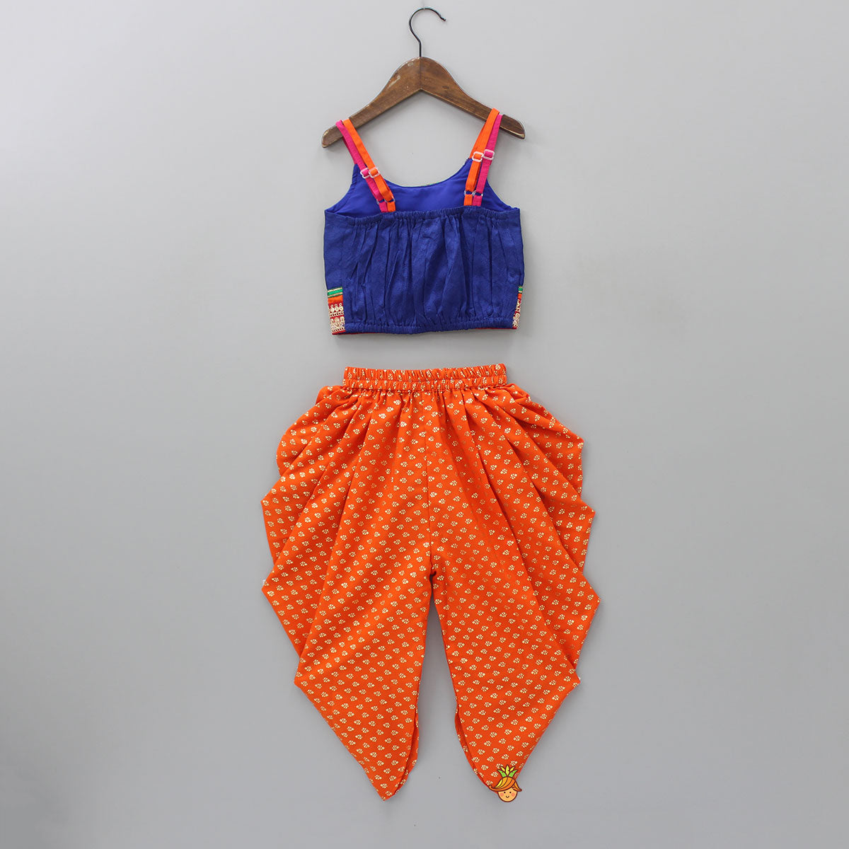 Dark Blue Top And Orange Dhoti