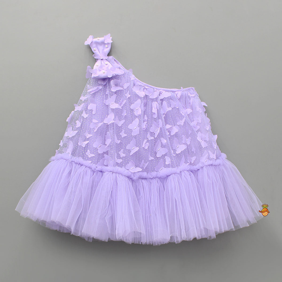 Lavender Embroidered And Artificial Butterflies Embellished Dress