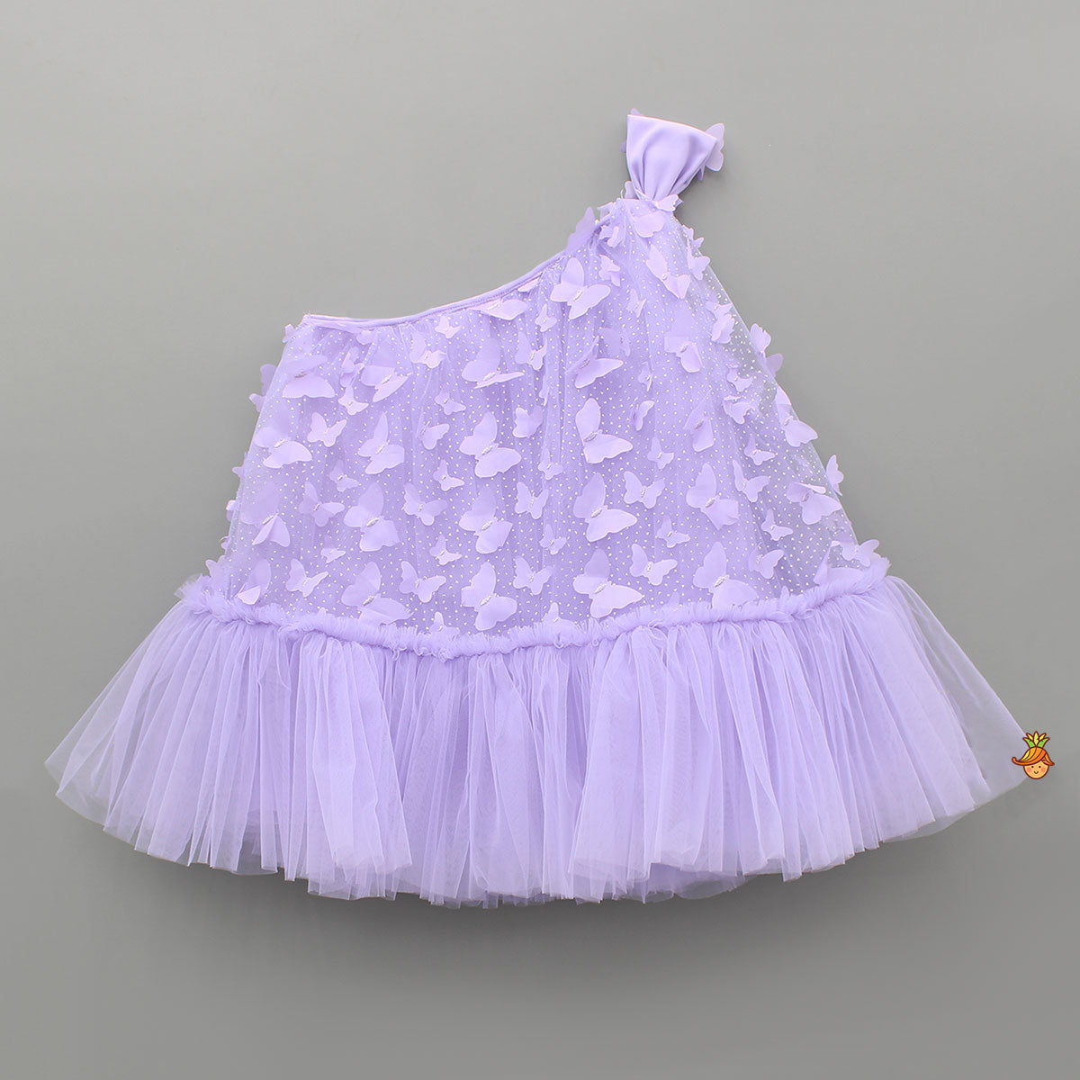 Lavender Embroidered And Artificial Butterflies Embellished Dress