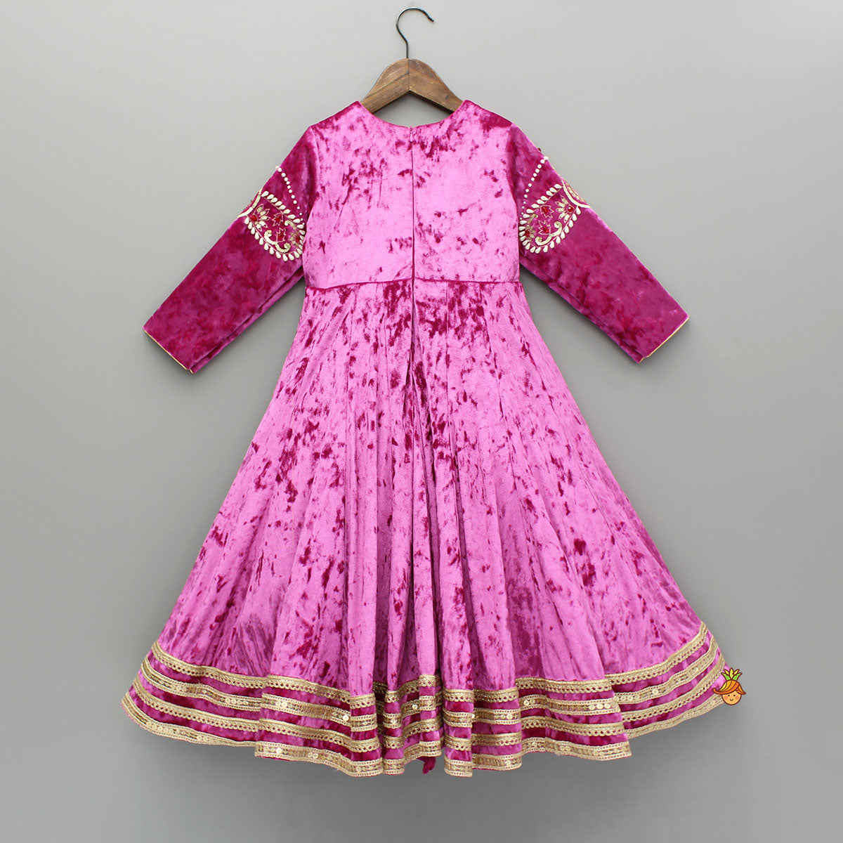 Pink Velvet Embroidered And Embellished Anarkali With Dupatta