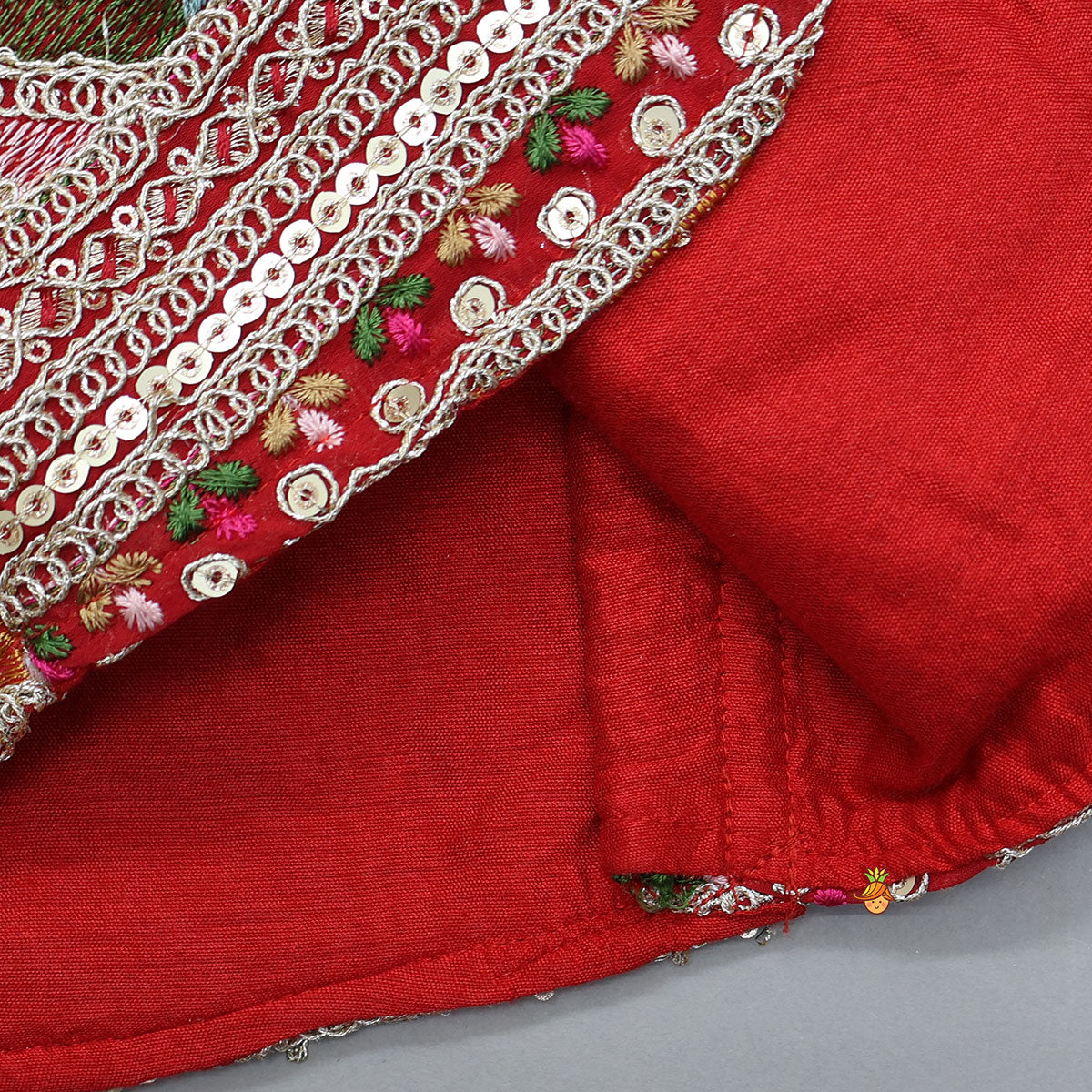 Red Strappy Heavy Embroidered Kurti With Matching Embroidered Jacket
