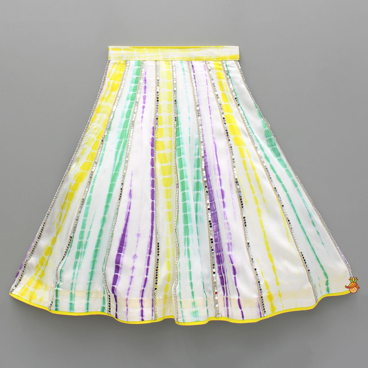 Multicolour Tie Dye Mirror Work Top And Lehenga