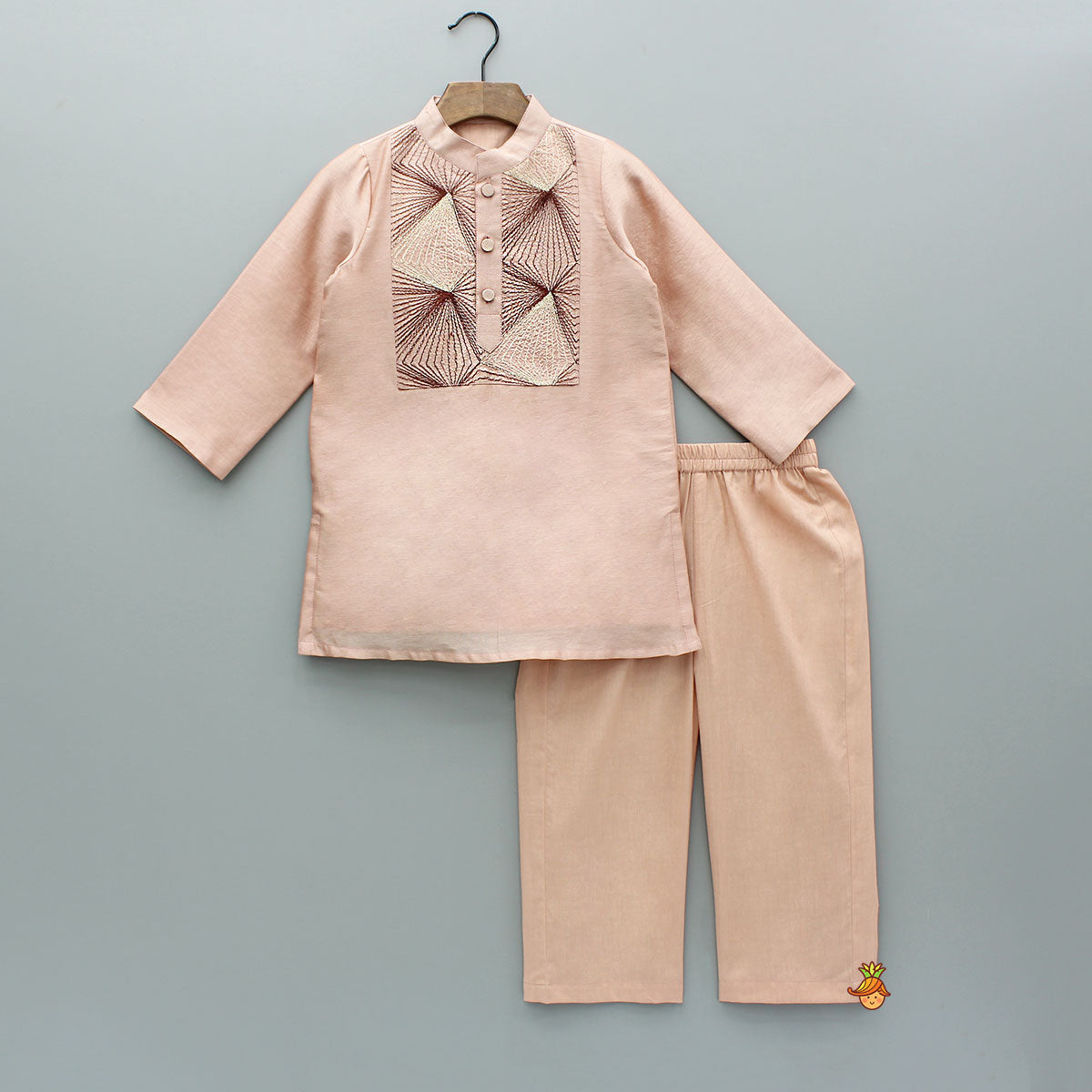 Peach Embroidered Kurta And Pyjama