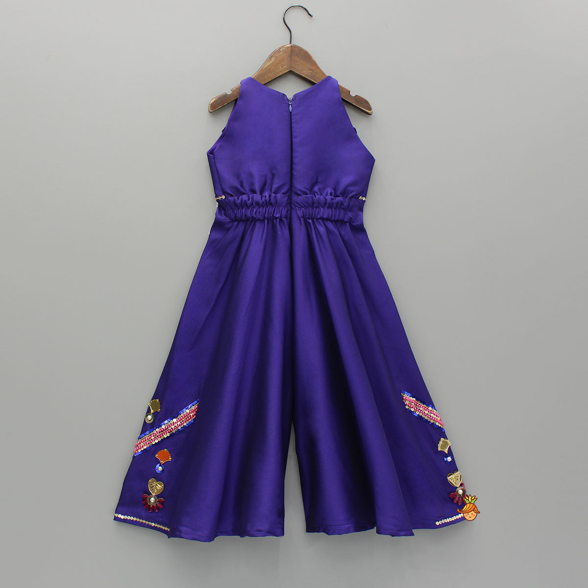 Elegant Artificial Stone And Bead Embellished Purple Jumpsuit