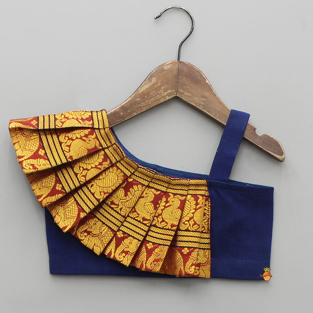Blue One Shoulder Pleats Detailed Top And Pleated Lehenga