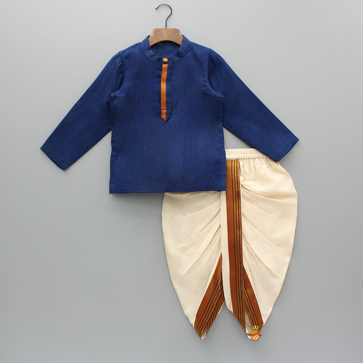 Blue Kurta And Beige Dhoti