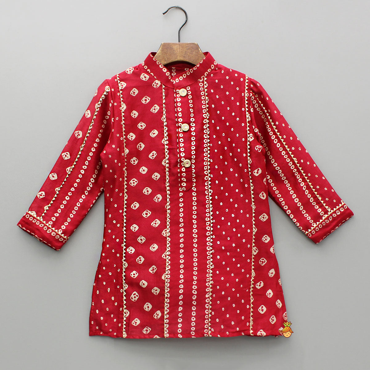 Bandhani Printed Red Kurta And Pyjama