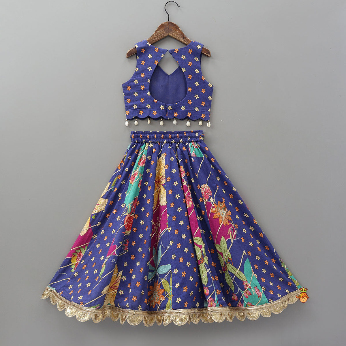 Floral Printed Embellished Top And Gota Lace Work Lehenga