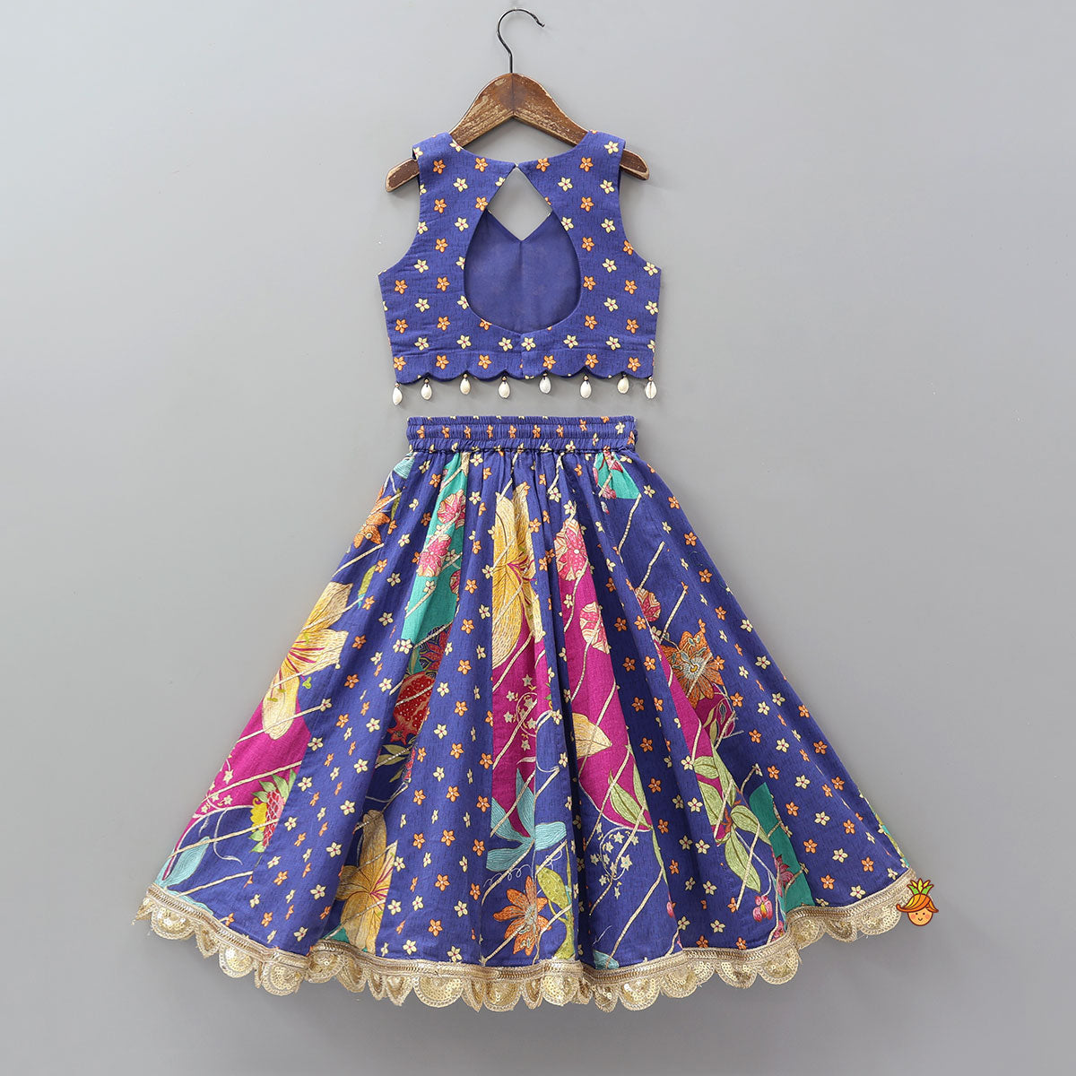 Floral Printed Embellished Top And Gota Lace Work Lehenga