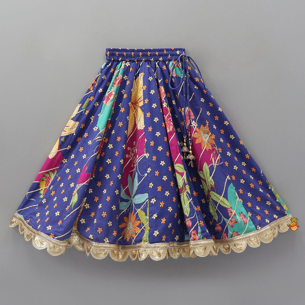 Floral Printed Embellished Top And Gota Lace Work Lehenga