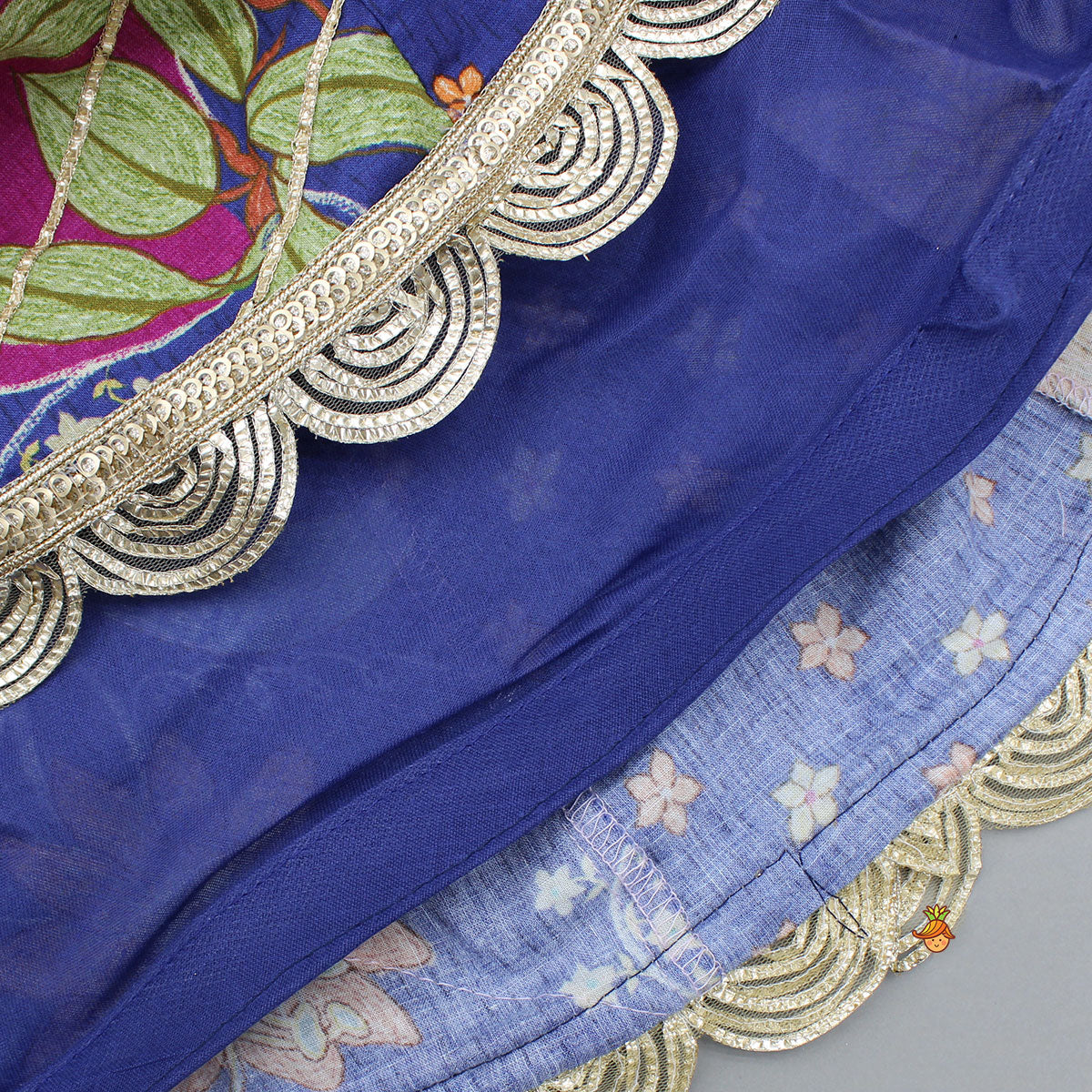 Floral Printed Embellished Top And Gota Lace Work Lehenga
