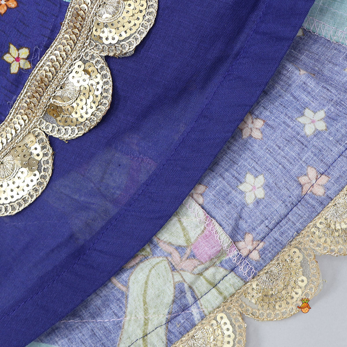 Floral Printed Embellished Top And Gota Lace Work Lehenga