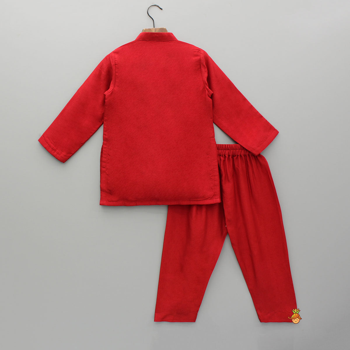 Red Embroidered And Pintuck Detailed Kurta With Pyjama