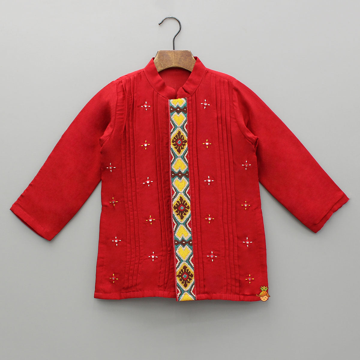 Red Embroidered And Pintuck Detailed Kurta With Pyjama