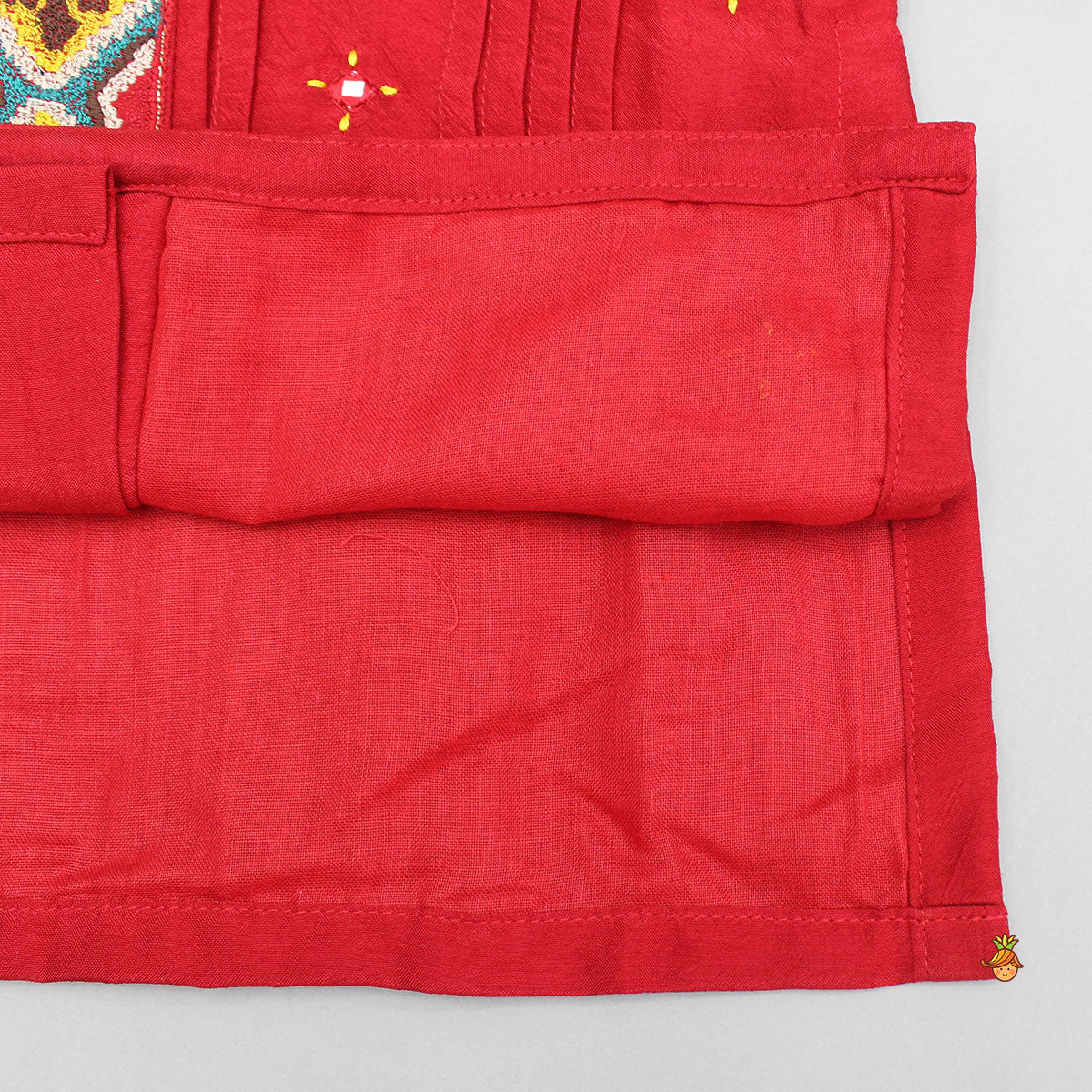 Red Embroidered And Pintuck Detailed Kurta With Pyjama