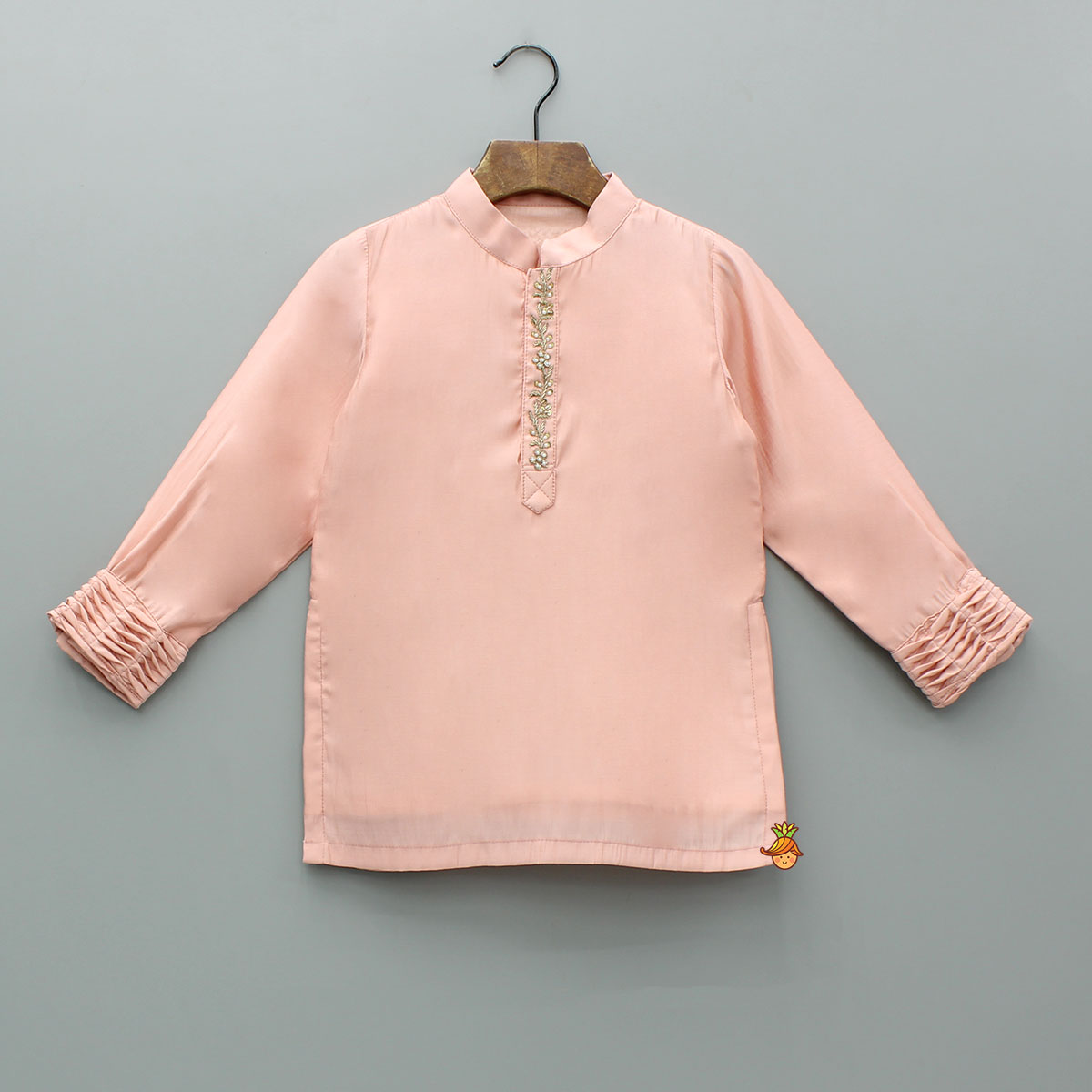 Peach Embroidered Kurta And Pintuck Detailed Jacket With Pyjama