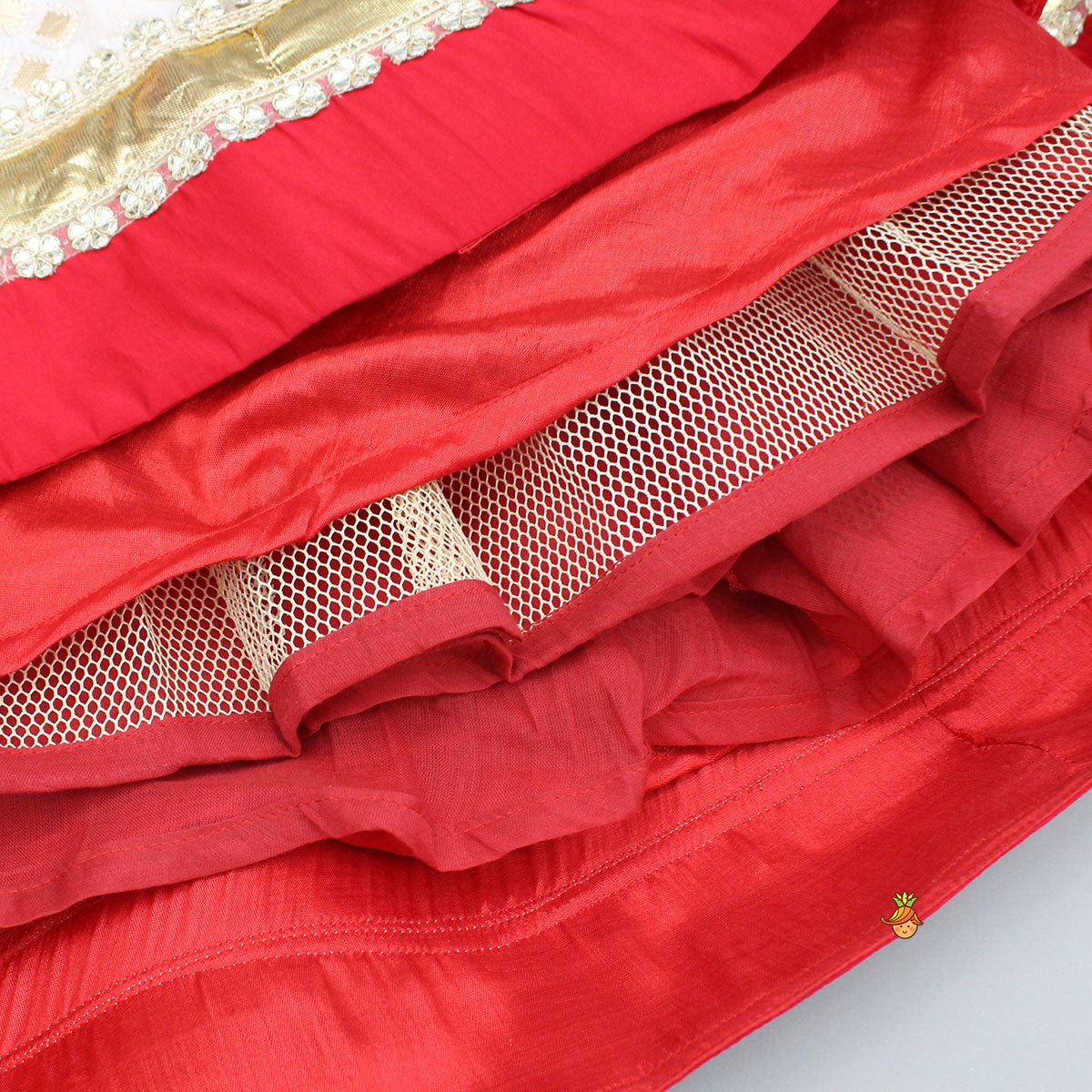 Red Gota Lace Work Embroidered Top And Lehenga With Dupatta