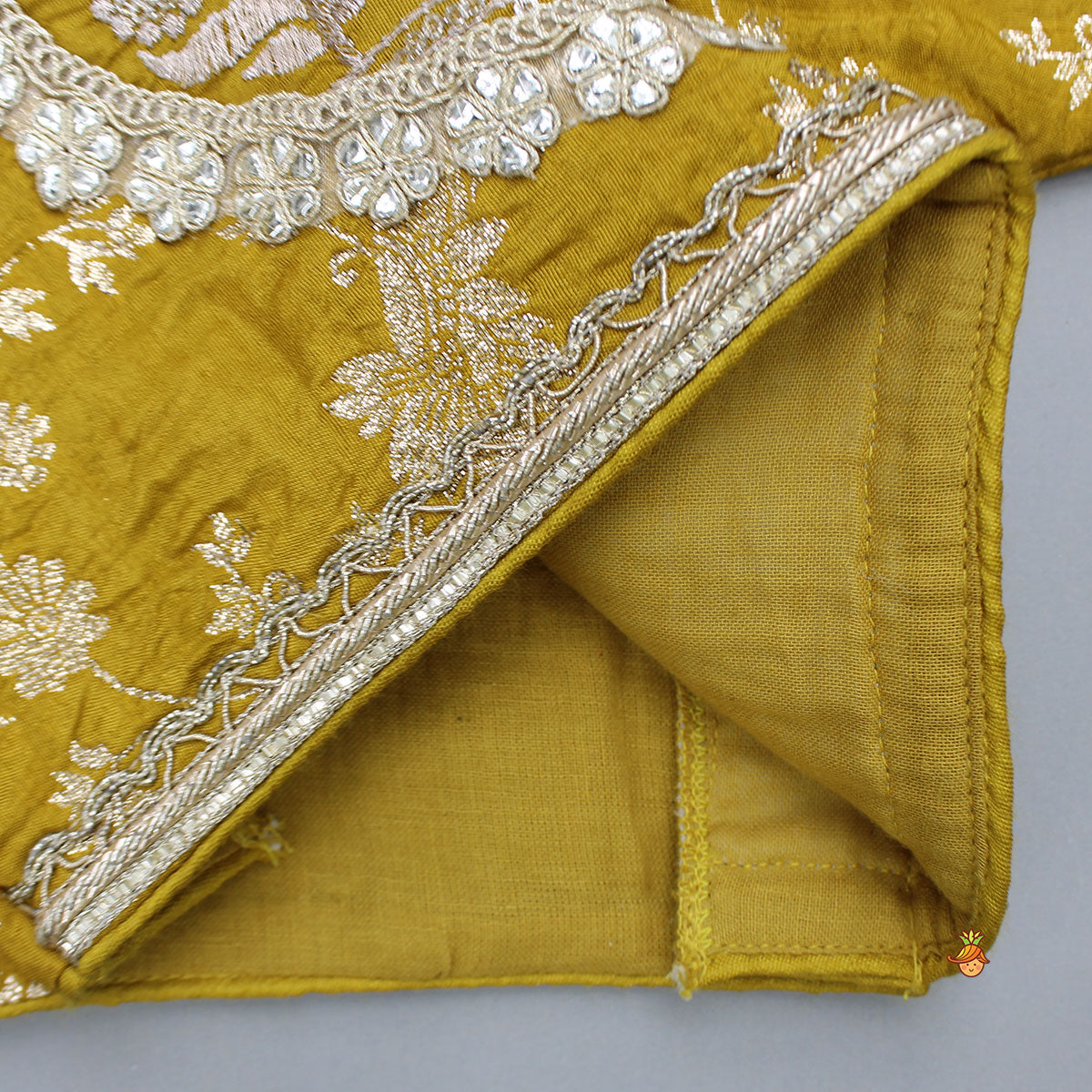 Mustard Chanderi Embroidered Top And Lehenga With Dupatta