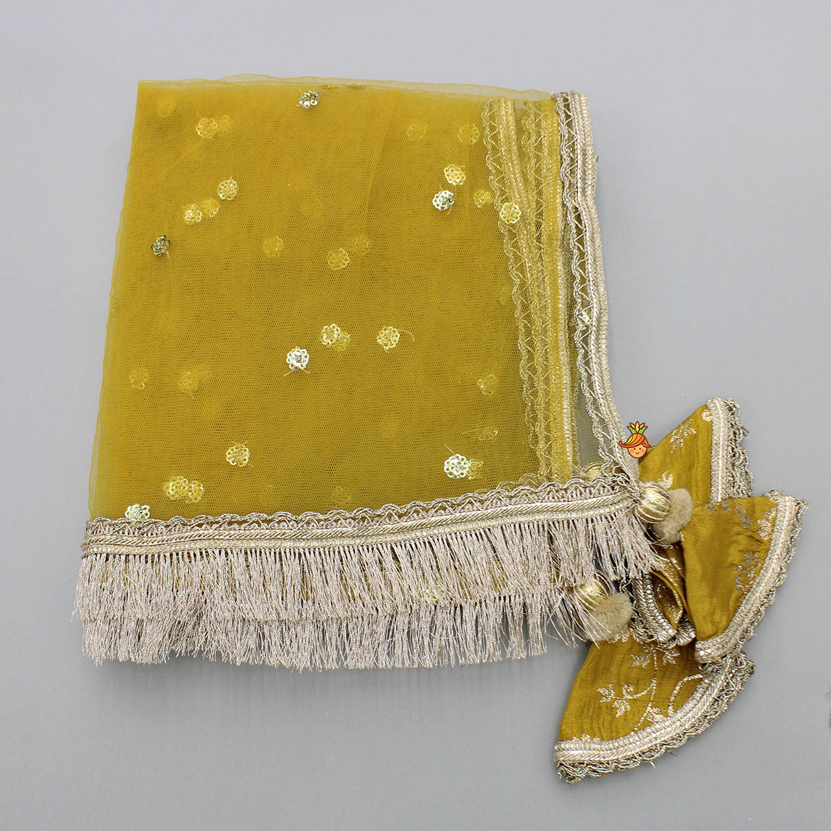 Mustard Chanderi Embroidered Top And Lehenga With Dupatta