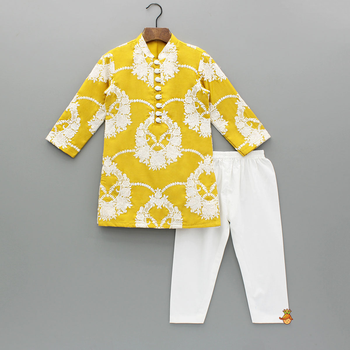 Mustard Embroidered Kurta With Pyjama