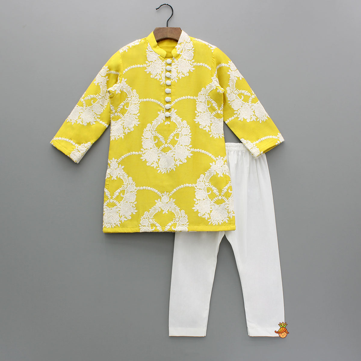 Yellow Embroidered Kurta With Pyjama