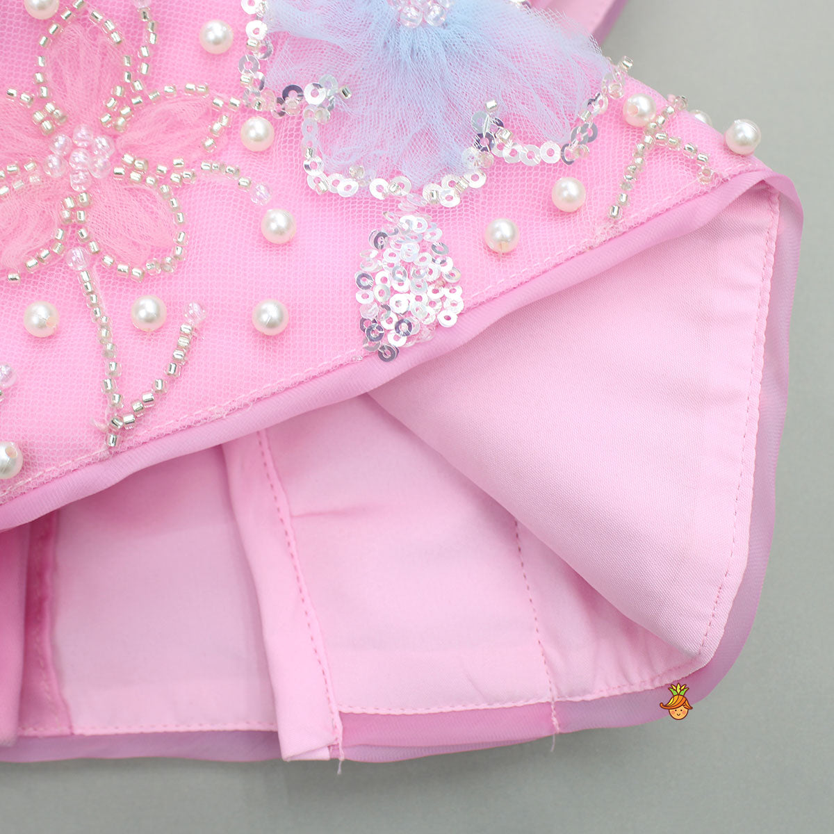 Pink Embroidered And Embellished Top And Lehenga With Dupatta