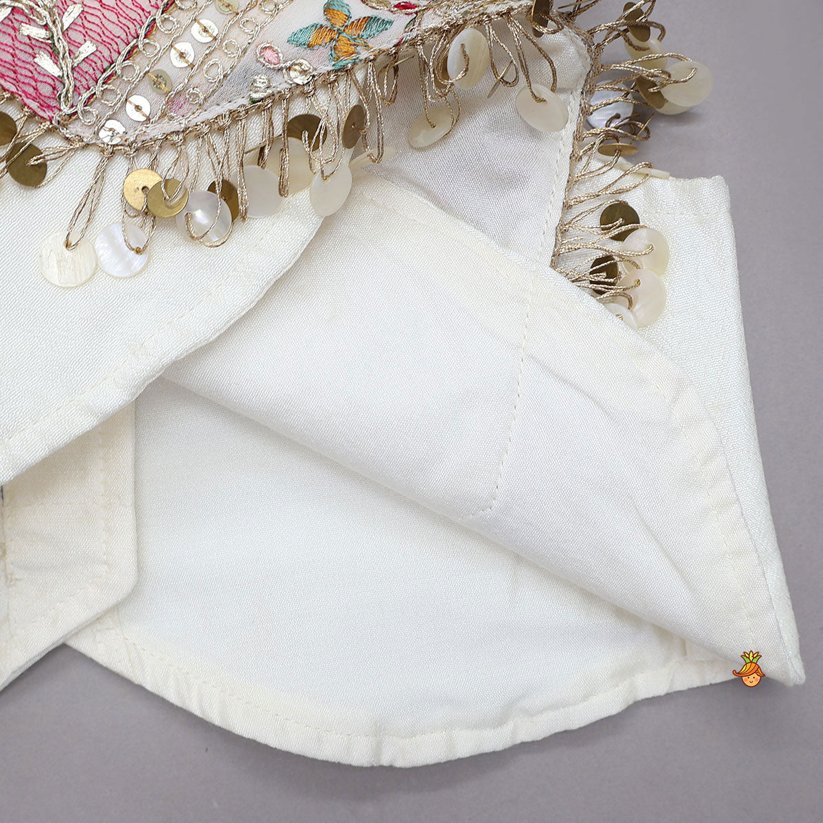 Off White Multicolour Embroidered And Embellished Top With Lehenga