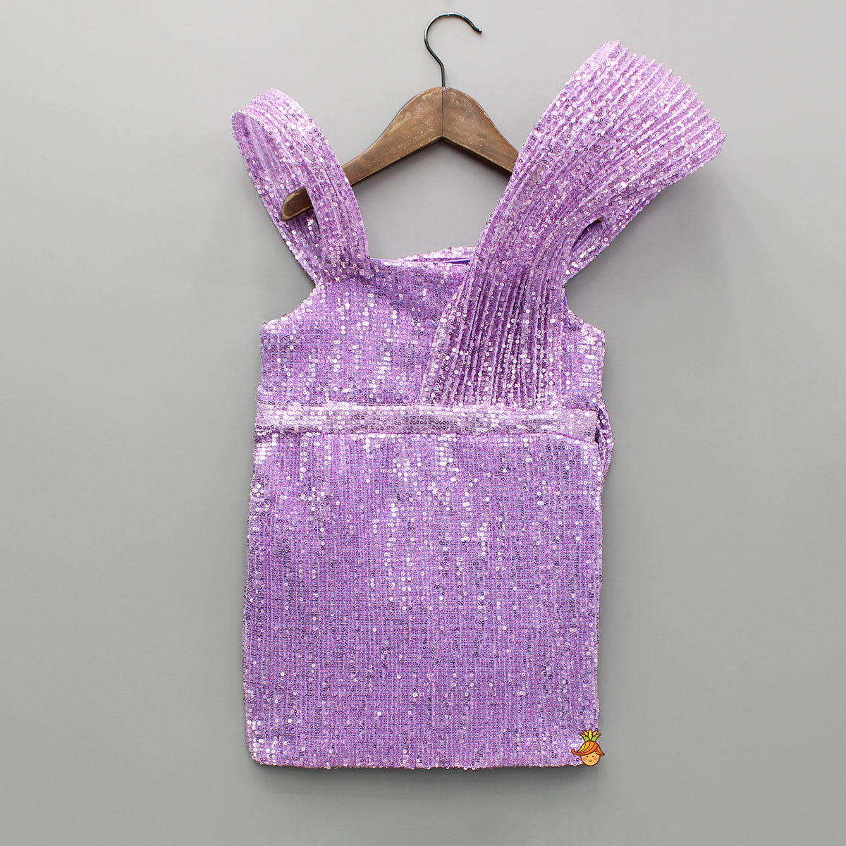 Lavender Sequins Embellished Strappy Dress With Stiff Belt And Detachable Trail