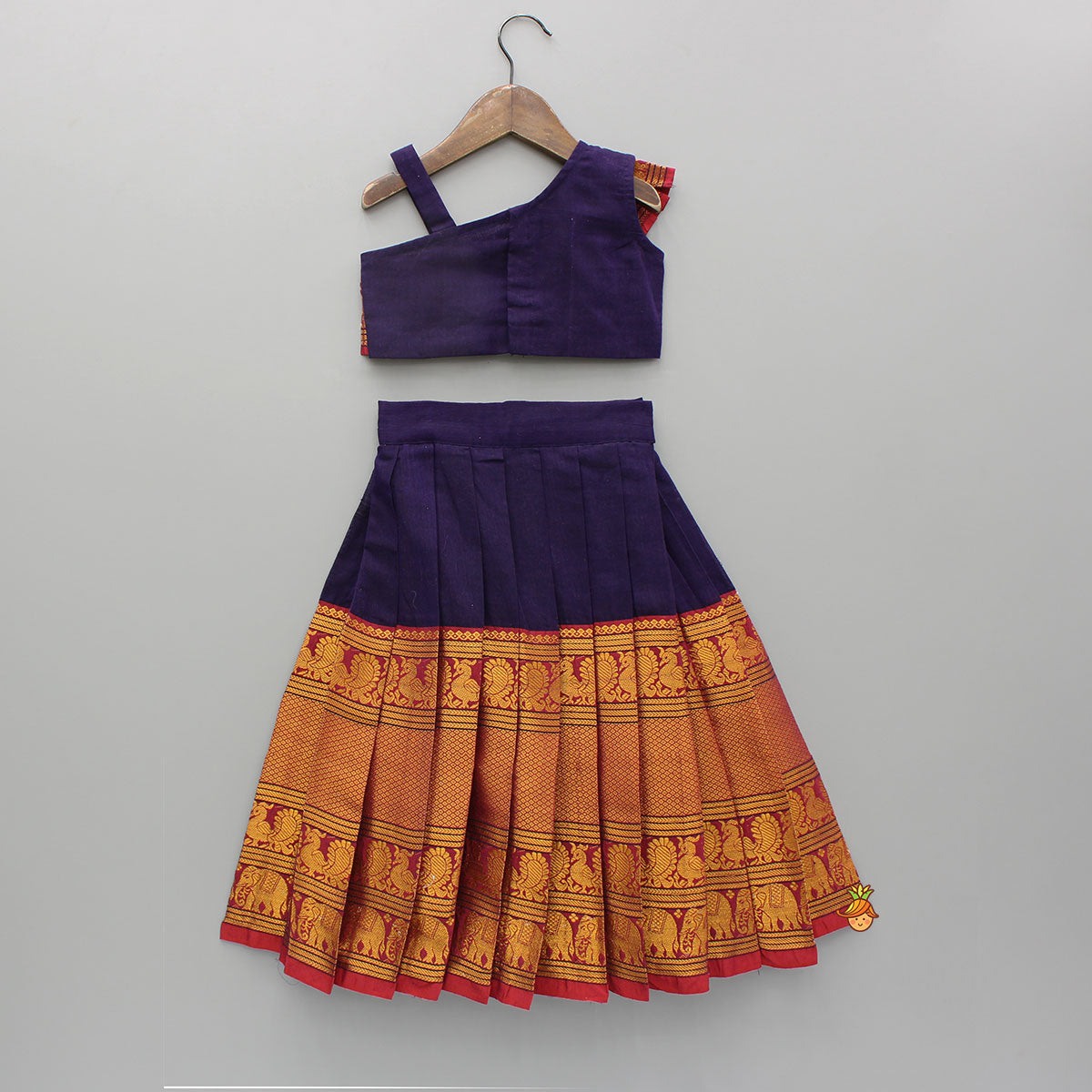 Purple One Shoulder Pleats Detailed Top And Pleated Lehenga