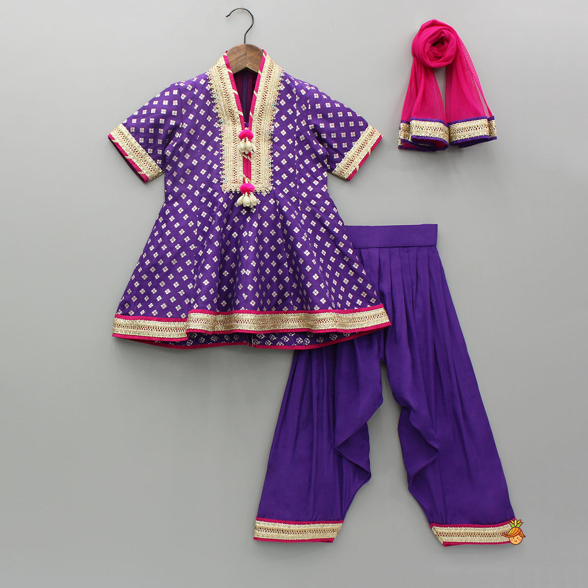 Purple Embellished Kurti And Salwar With Dupatta