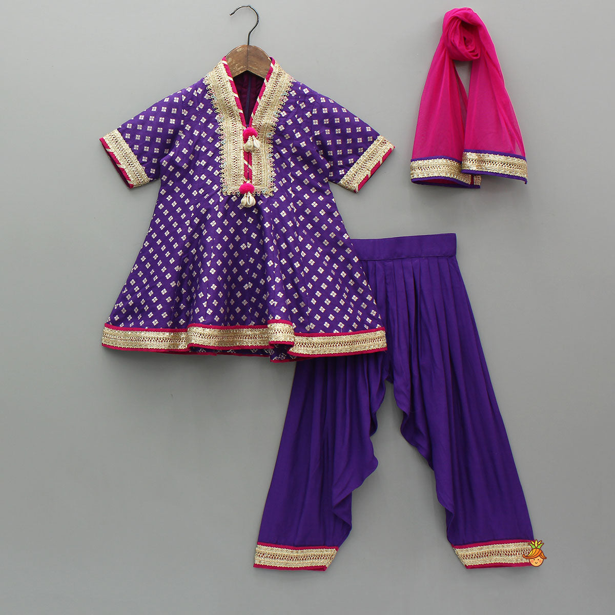 Purple Embellished Kurti And Salwar With Dupatta
