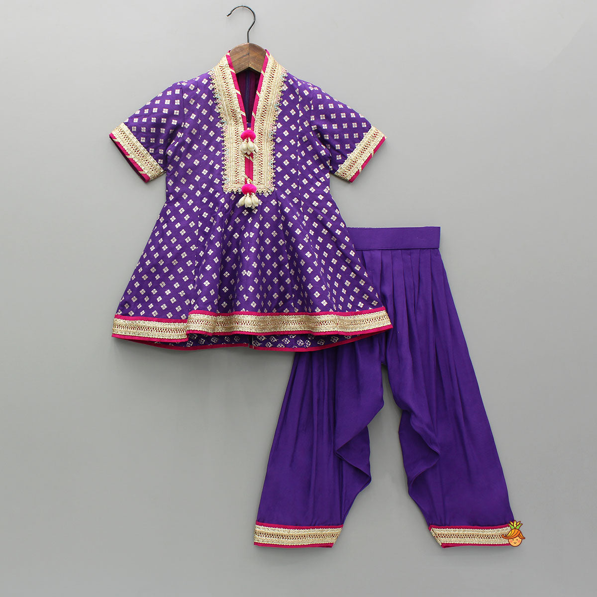 Purple Embellished Kurti And Salwar With Dupatta