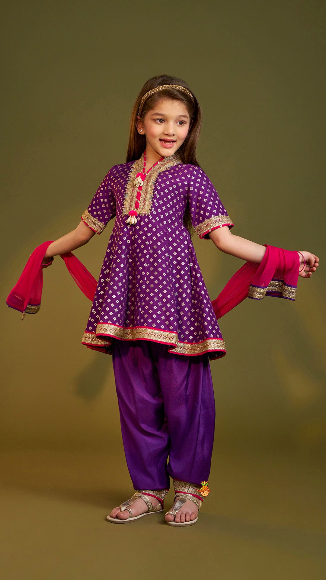 Purple Embellished Kurti And Salwar With Dupatta