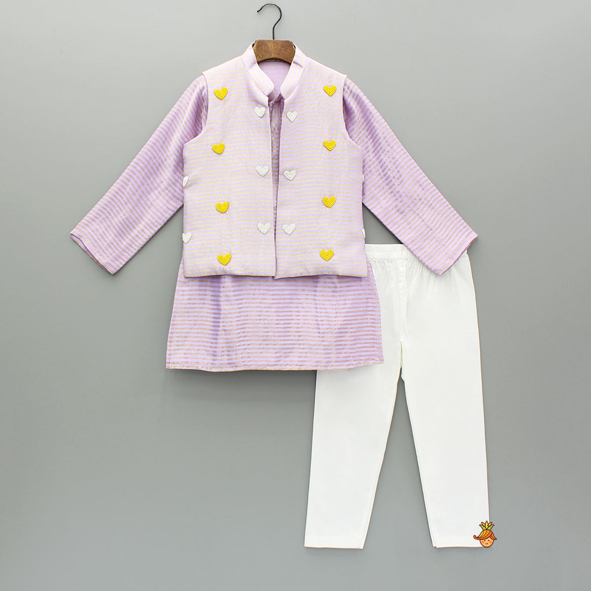 Lavender Kurta With Embroidered Jacket And Pyjama