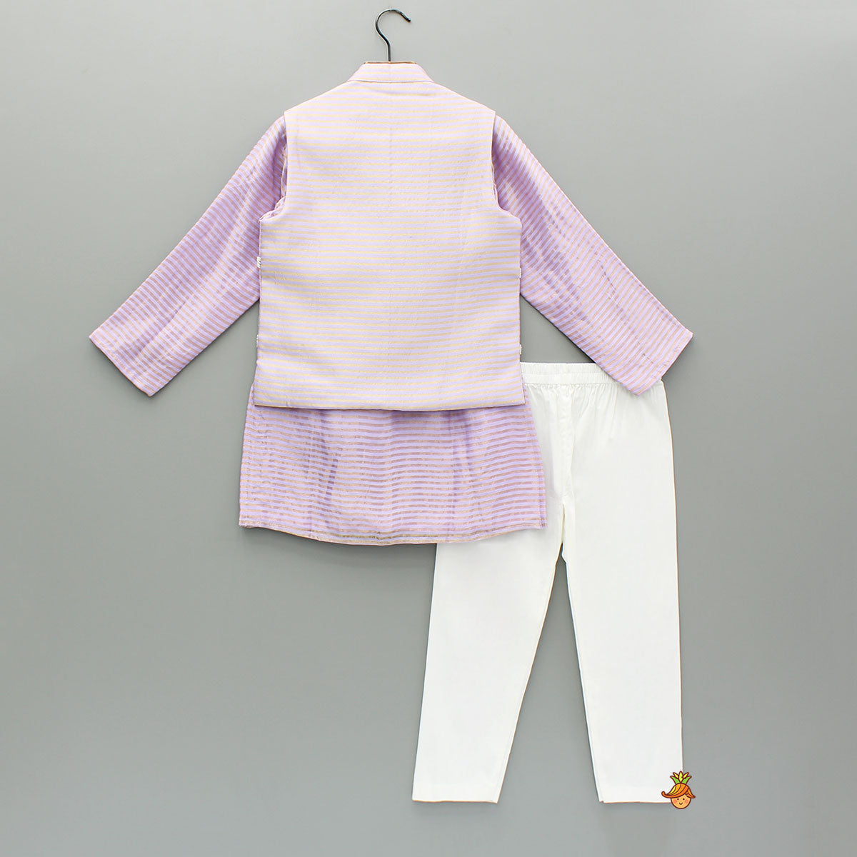 Lavender Kurta With Embroidered Jacket And Pyjama